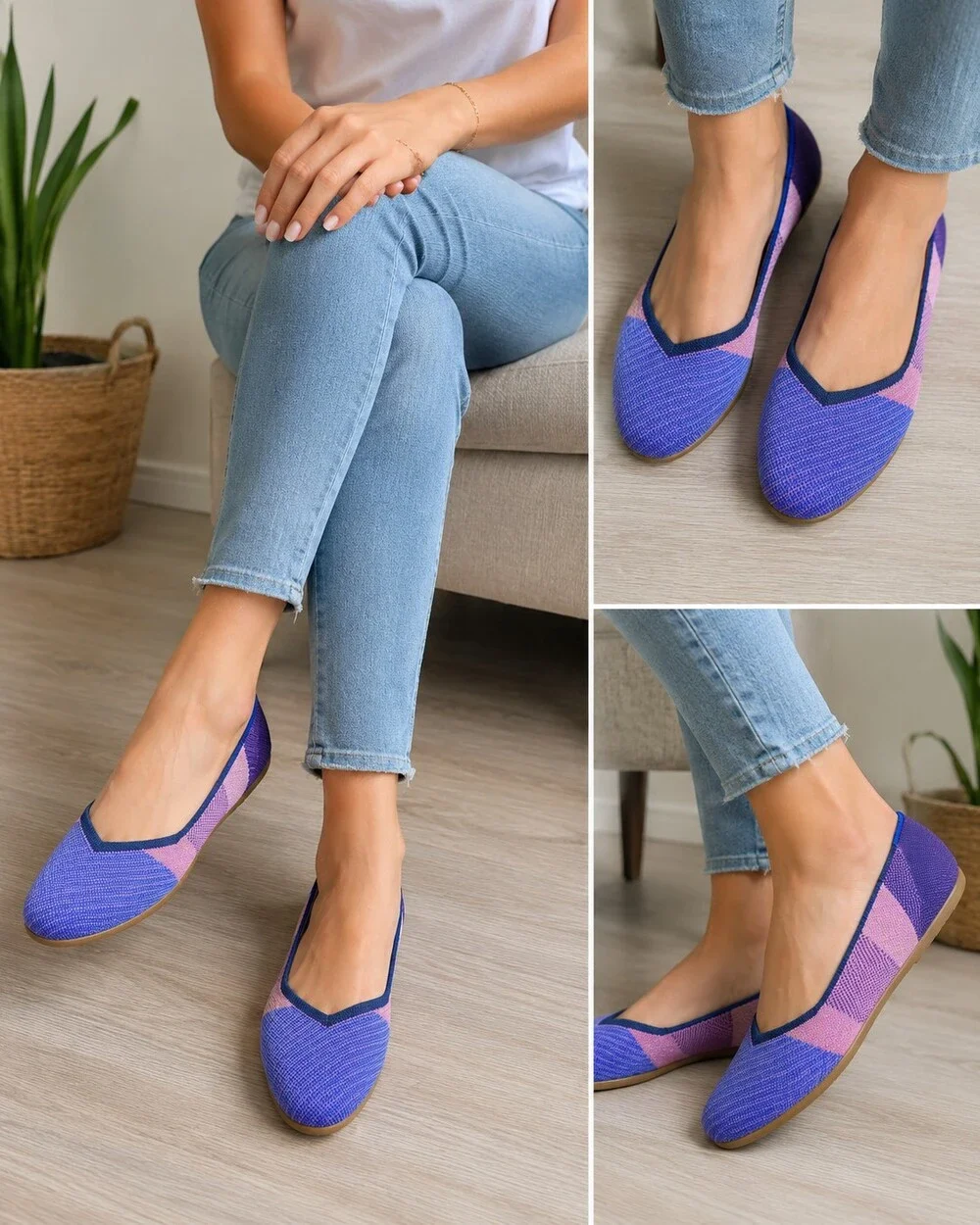 Rothy's Knit Flats Blue Pink Purple Multicolor Women’s 8.5